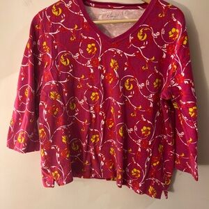Kim Rogers Vibrant Pink Floral Women's Top Petite L